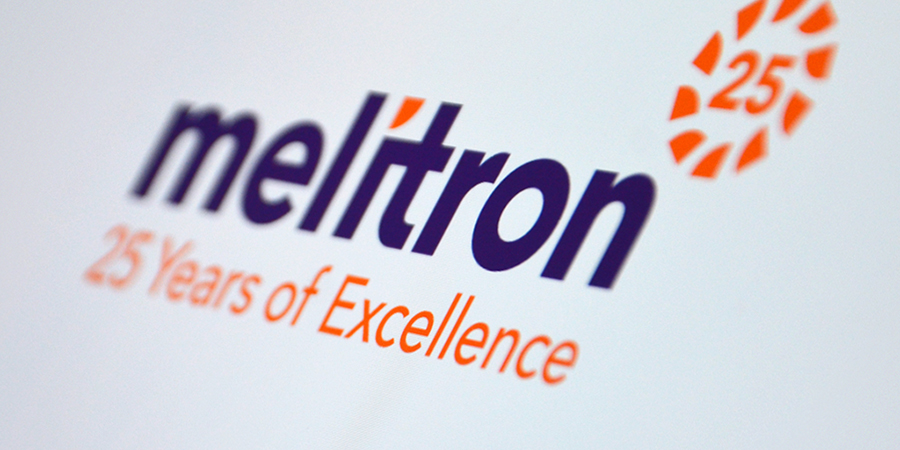 A commemorative 25 year Melitron logo noting 25 Years of Excellence.