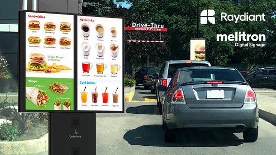 Digital menu board at the drive thru featuring Raydiant and Melitron Digital Signage